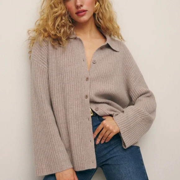 REFORMATION Fantino Cardigan in Oatmeal - Picture 1 of 4